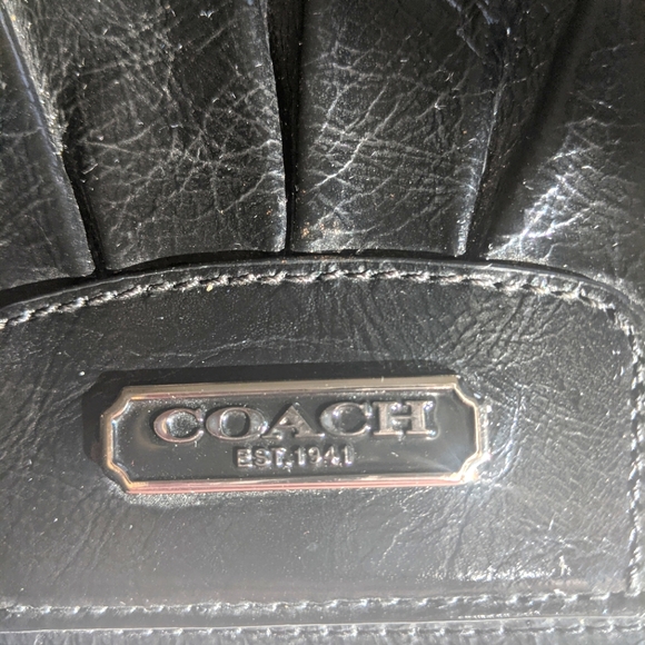 Coach Black Leather Exterior  & Pink Satin Interior Purse.  Silver Chain Strap. - Picture 2 of 7